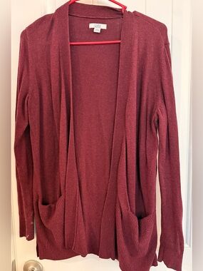 Burgundy Open Front Long Cardigan w/ Pockets